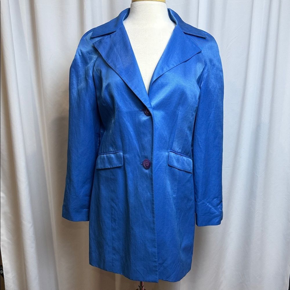 Alfani Shiny Blue Women's Long Blazer Jacket, Small